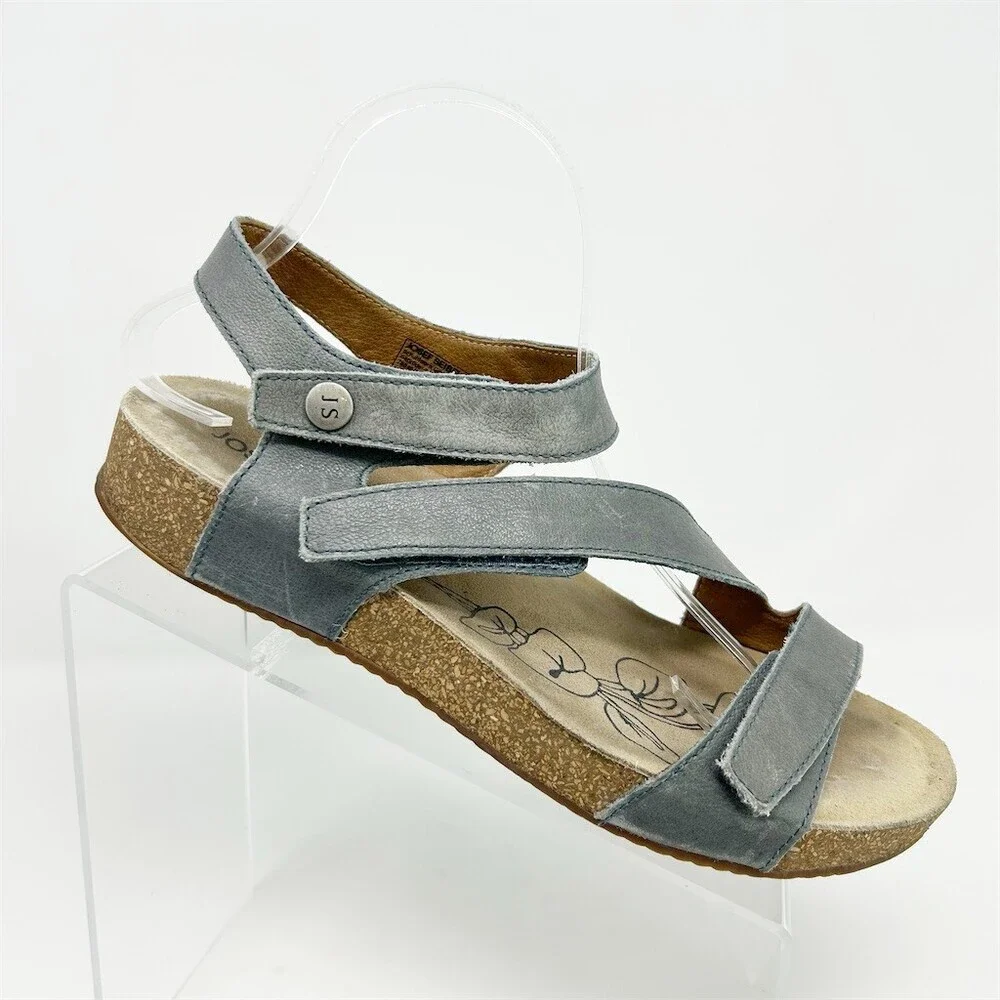 Josef Seibel Tonga 25 Womens Gray Comfort Wedge Sandals Hook & Loop Size 42